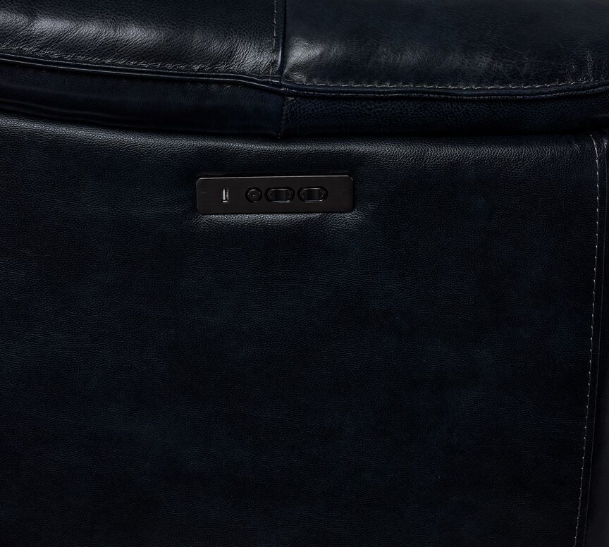 Fabio Leather Dual Power Recliner - Dark Blue