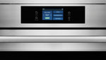 Close-up of Frigidaire Professional induction range touchscreen showing Quick Start, Air Fry, Stone-Baked Pizza and oven mode options
