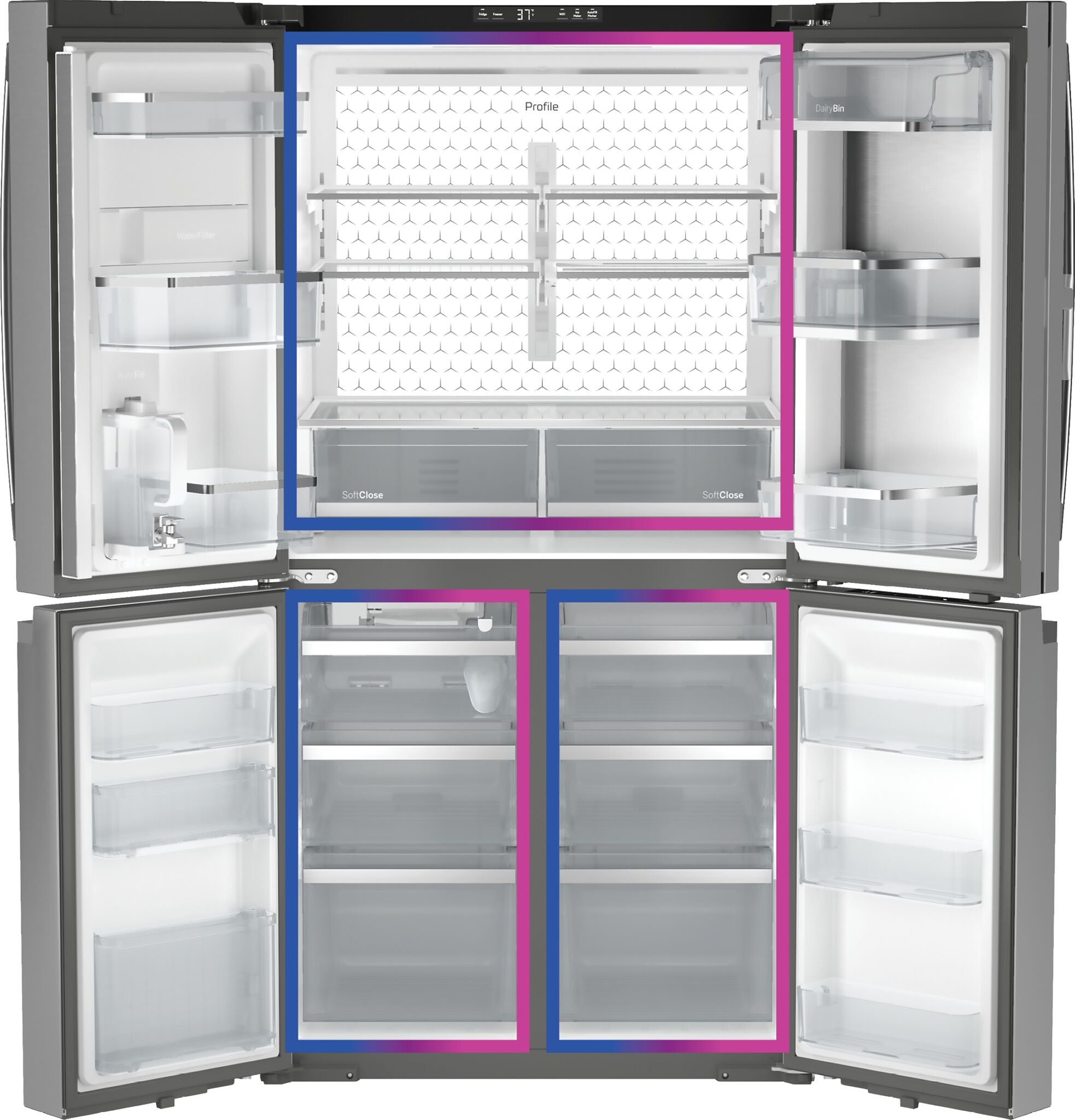 GE Profile 35.75" 28.4 Cu. Ft. Stainless Steel 4-Door French Door Refrigerator - PAD28BYTFS