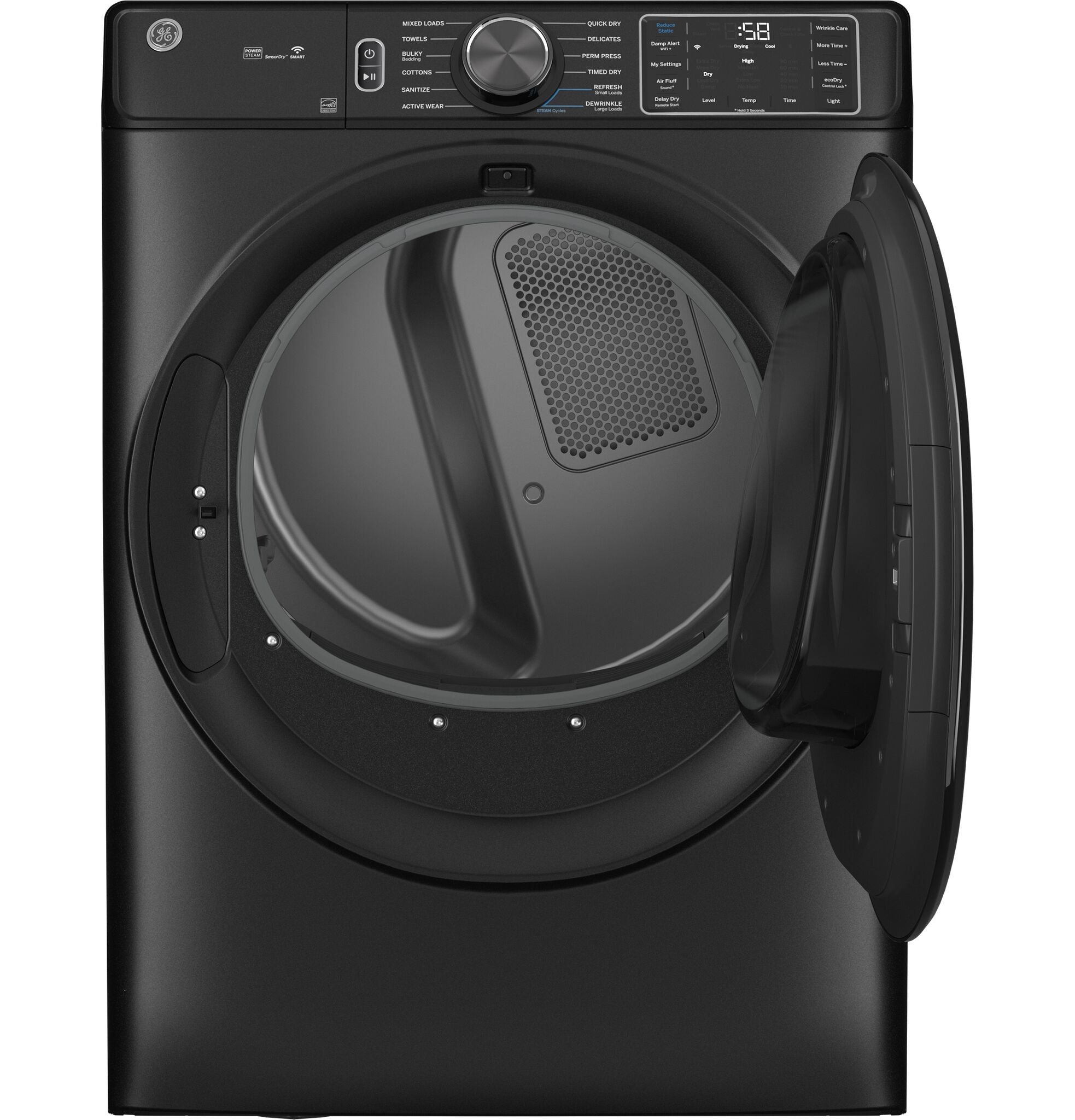 GE Carbon Graphite Smart Steam Front Load Washer with SmartDispense (5.8 cu.ft) & Electric Dryer (7.8 Cu.Ft.) - GFW655SPVDS/GFD65ESMVDS