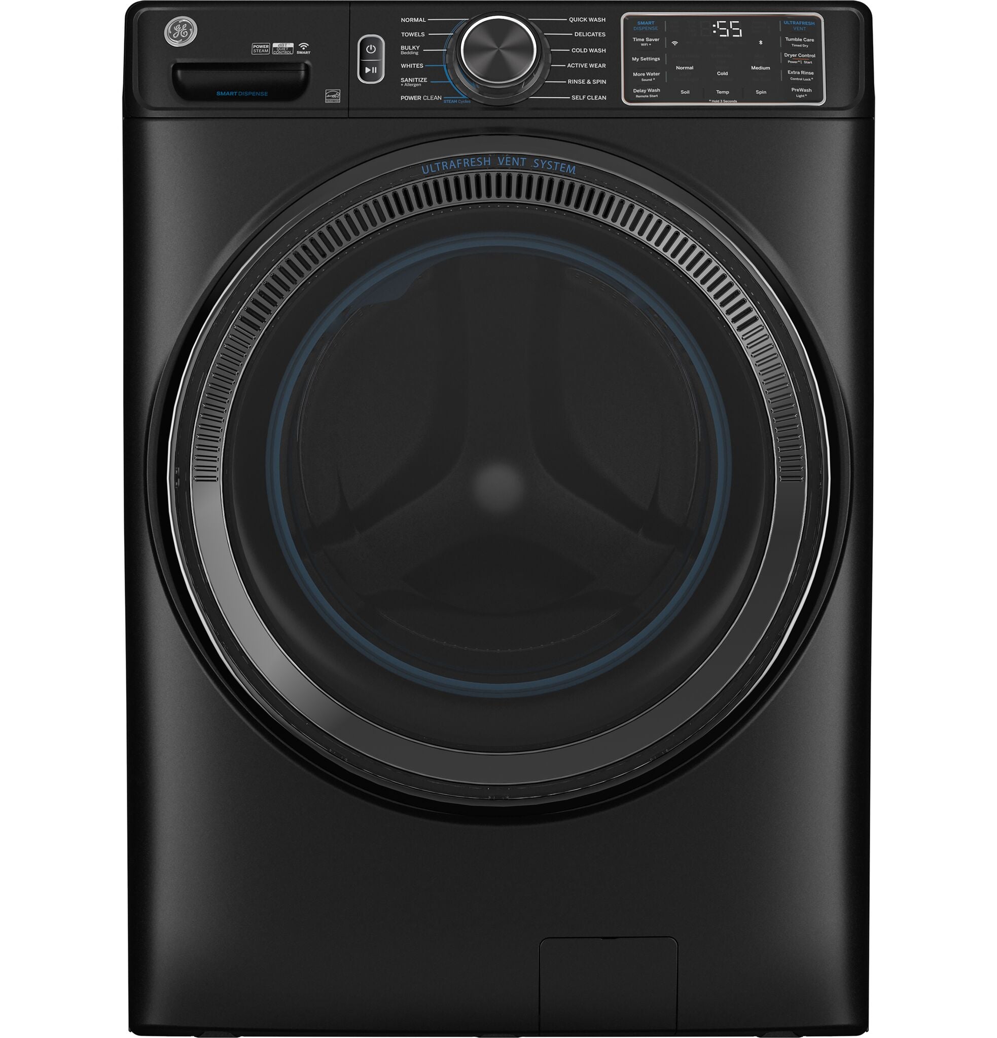 GE Carbon Graphite Smart Steam Front Load Washer with SmartDispense (5.8 cu.ft) & Electric Dryer (7.8 Cu.Ft.) - GFW655SPVDS/GFD65ESMVDS