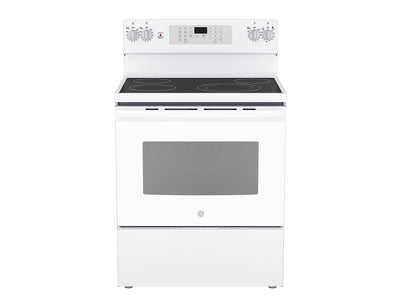 GE Cuisinière électrique 5,0 pi³ autonome à convection avec friture à air sans préchauffage blanc JCB830DVWW