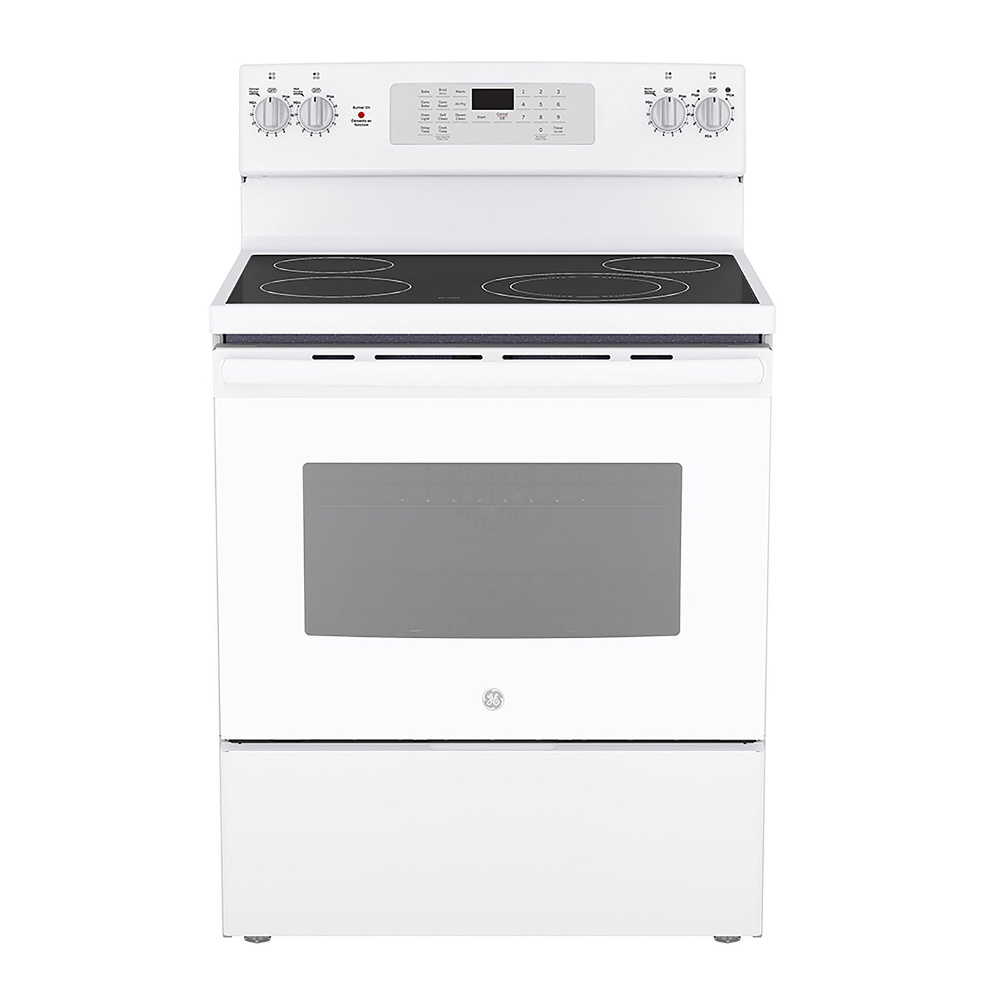 GE White Freestanding Electric Convection Range with No-Preheat Air Fry (5.0 Cu. Ft.) - JCB830DVWW