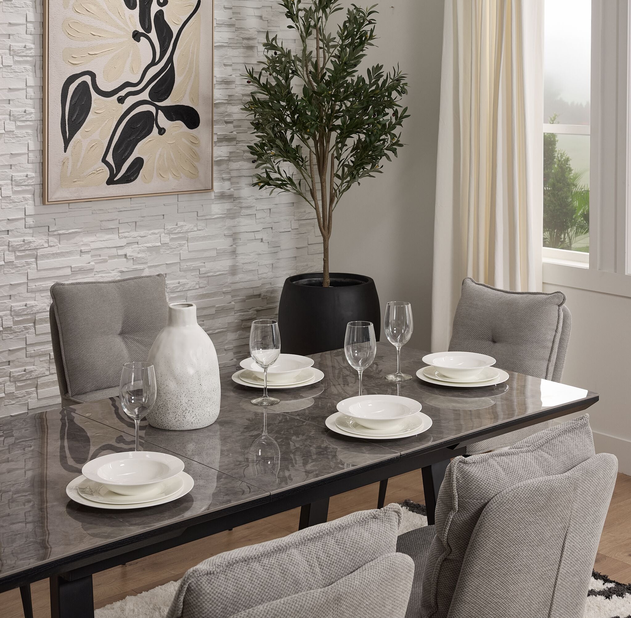 In Full Bloom - Gemini 7-Piece Extendable Dining Set - Grey