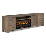 Great Falls 2-Piece Fireplace Entertainment Unit - Grey with electric fireplace, open shelf and slatted cabinet doors