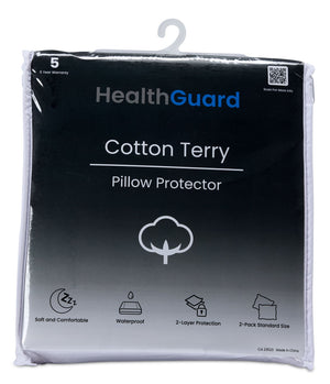 HealthGuardMC Premium Terry Protège-oreiller standard imperméable – paquet de 2