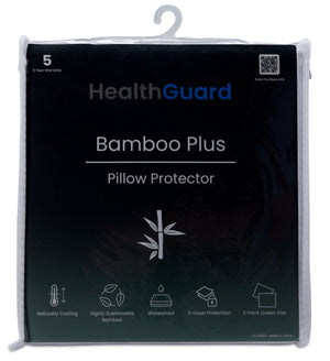 HealthGuardMC Bambou Plus Protège-oreiller grand imperméable – paquet de 2