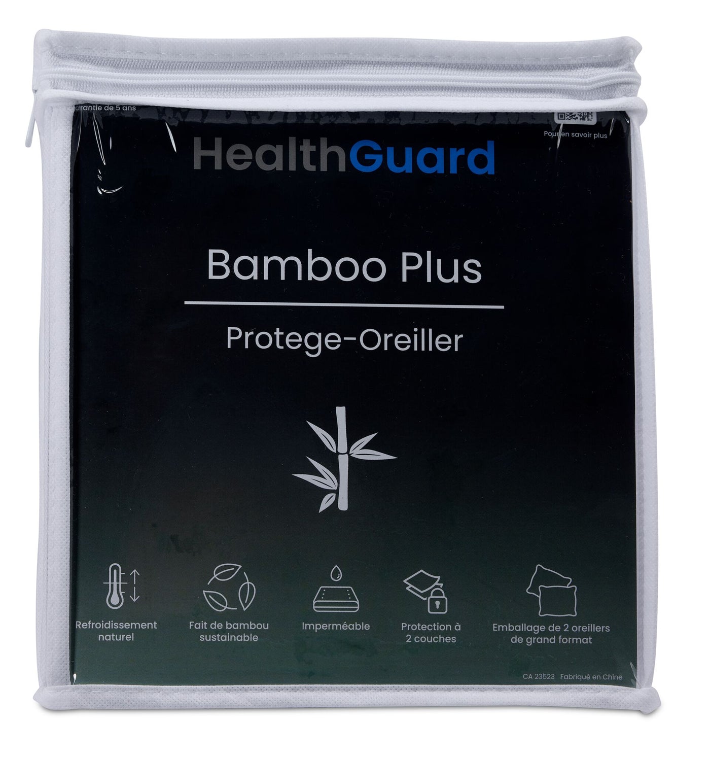 HealthGuard Bamboo Plus Waterproof Queen Pillow Protector - 2PK