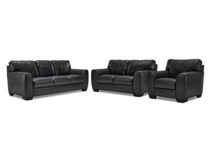 Halden Ens. Sofa, causeuse et fauteuil en cuir – gris carbone