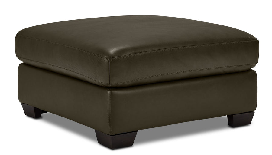 Halden Leather Ottoman - Forest Green