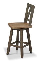 Harvest Ridge Counter Height Swivel Chair - Grey, Sandstone, side view with wood seat, tall back and footrest
