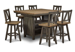 Harvest Ridge 7-Piece Counter Height Dining Set - Grey, Sandstone, angled view with table and six swivel chairs