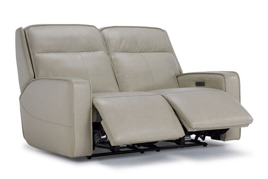 Henry Leather Triple Power Reclining Loveseat - Ivory