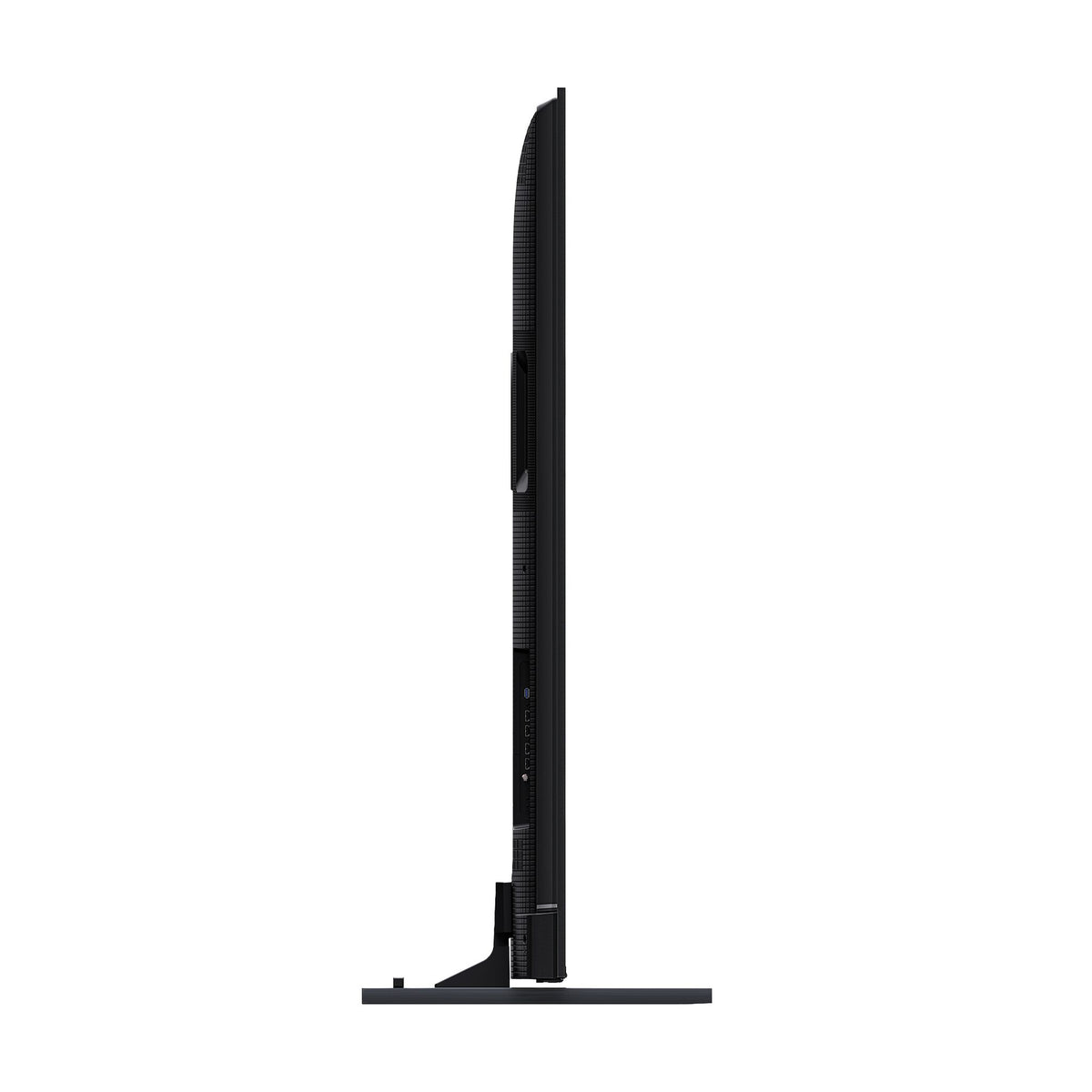 Side profile of the Hisense 100-inch QLED Mini-LED AI TV showing its slim screen and black support foot