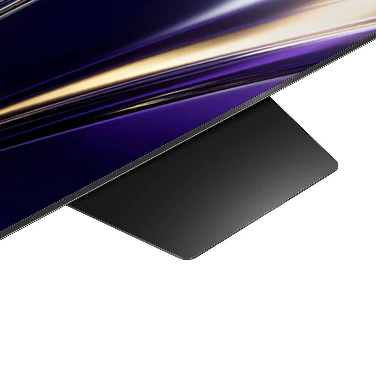 Close-up of the Hisense 85-inch QLED Mini-LED AI TV black centre pedestal stand
