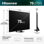 Hisense Téléviseur intelligent 75po QLED MiniDEL IA UHD 4K 165Hz avec GoogleTV – 75U7SG--