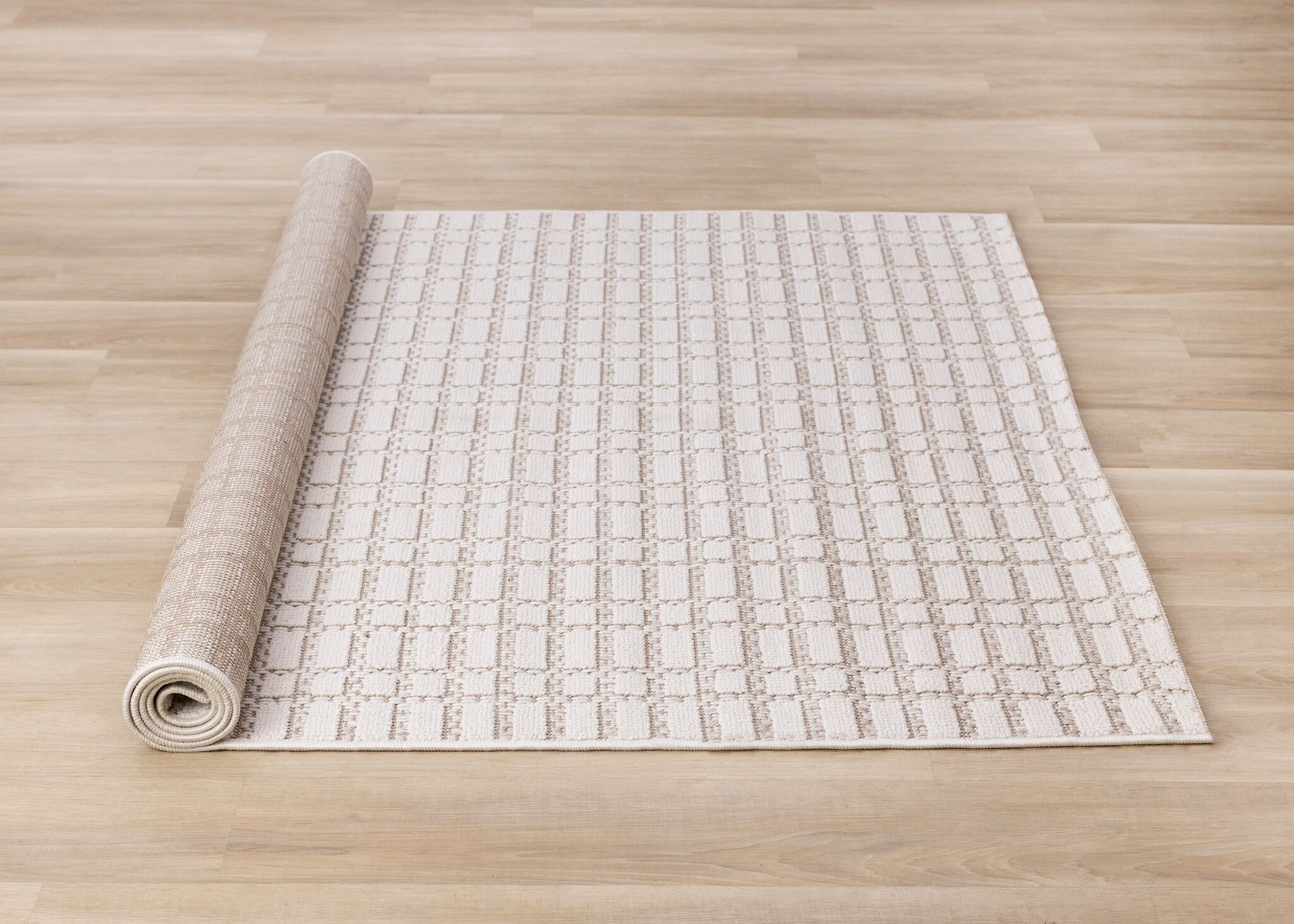 Woven Balance 6'7" x 9'6" Intricate Grid Design Area Rug - White, Taupe