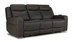 Jackson Leather Power Reclining Sofa with Heat and Massage - Anthracite angled view with three padded seats and headrests