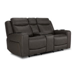 Jackson Leather Power Reclining Loveseat - Anthracite angled view with two padded seats, headrests and centre console