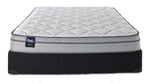 Front view of Sealy Essentials Kairo Medium Euro Top Twin XL mattress and boxspring set with black quilted base