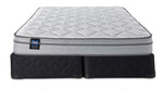 Front view of Sealy Essentials Kairo Medium Euro Top Queen mattress and split boxspring set with black quilted base