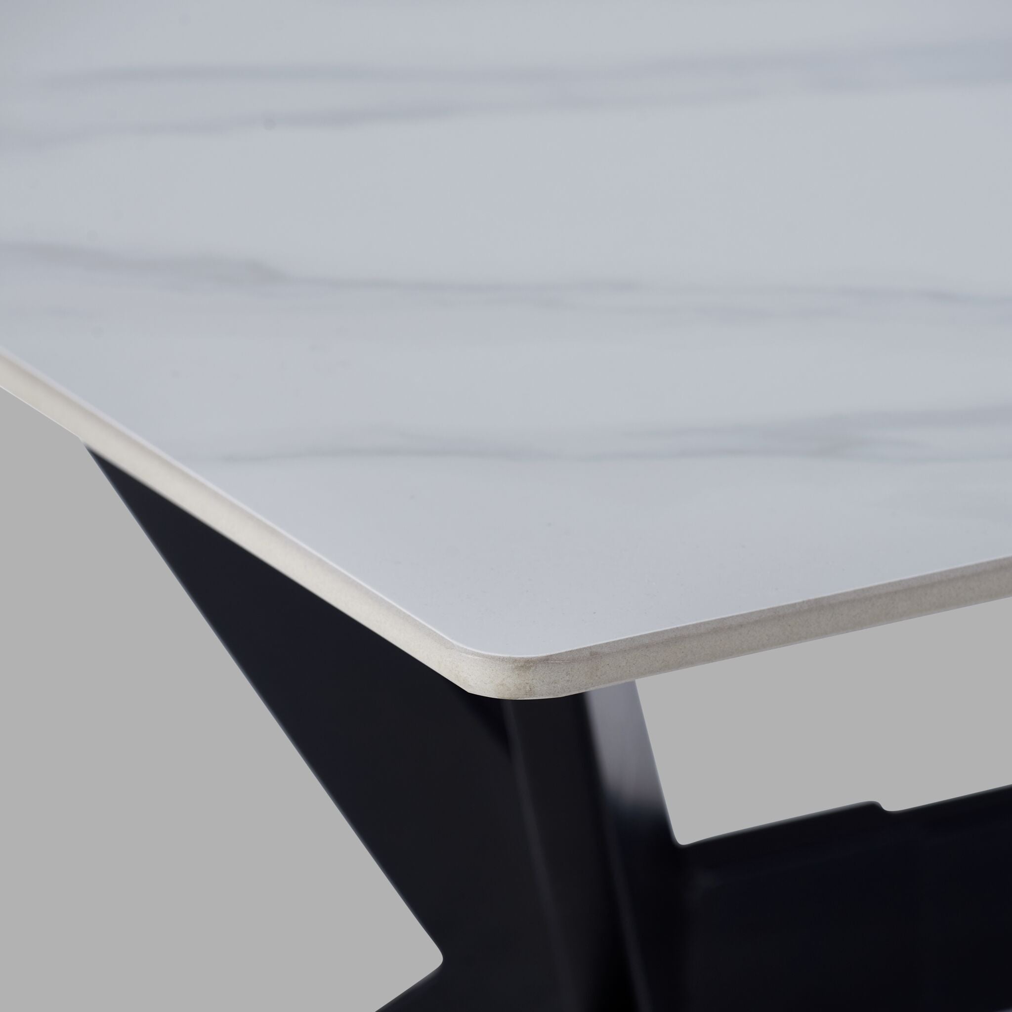 Kalani 47" Coffee Table - White Sintered Stone & Black Metal