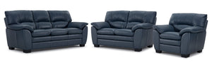 Kendrick Ens. Sofa, causeuse et fauteuil en cuir - bleu