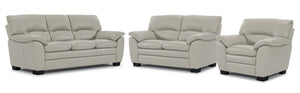 Kendrick Ens. Sofa, causeuse et fauteuil en cuir - gris argent