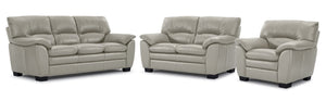 Kendrick Ens. Sofa, causeuse et fauteuil en cuir - gris argent