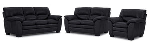 Kendrick Ens. Sofa, causeuse et fauteuil en cuir - noir