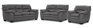 Kendrick Ens. Sofa, causeuse et fauteuil en cuir - gris