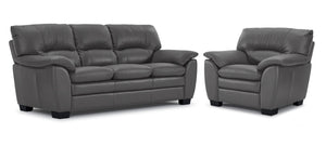 Kendrick Ens. Sofa et fauteuil en cuir - gris