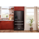 KitchenAid 35.75" 26.2 Cu. Ft. Black Stainless French Door Refrigerator - KRMF536RBS
