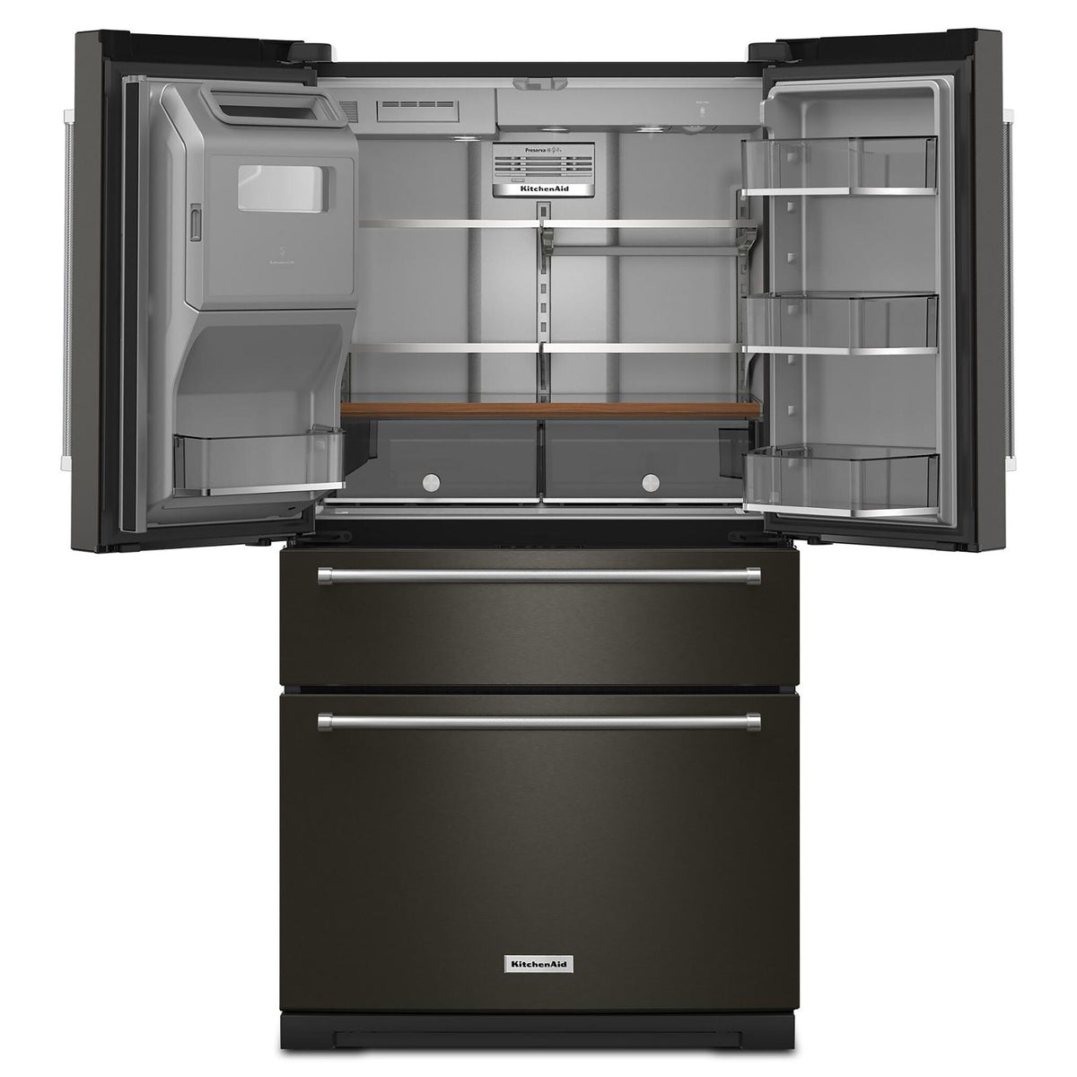 KitchenAid 35.75" 26.2 Cu. Ft. Black Stainless French Door Refrigerator - KRMF536RBS