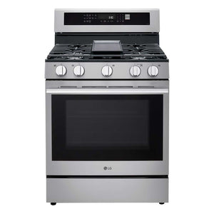 LG Cuisinière intelligente au gaz 6,3 pi³ autonome avec friture à air acier inoxydable résistant aux taches LRGN6325X