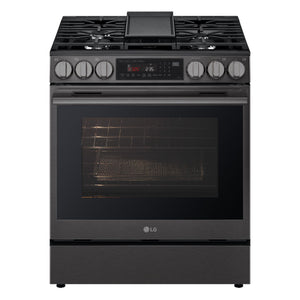 LG Cuisinière intelligente au gaz 6,3 pi³ encastrable avec friture à air acier inoxydable noir résistant aux taches LSGL6335Z