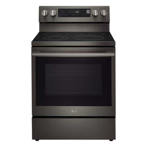 LG Cuisinière intelligente électrique 6,3 pi³ autonome avec Air Sous Vide acier inoxydable noir résistant aux taches LREN6325ZE