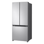 LG 30" 18.2 Cu. Ft. French Door Refrigerator in stainless steel shown from a three-quarter angle with bottom freezer