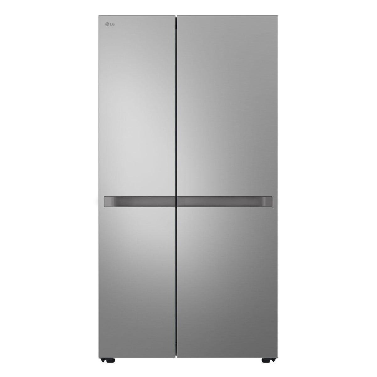 Front view of LG LS23NCP20V stainless steel refrigerator with four flat doors and recessed handles