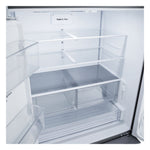 Interior view highlighting adjustable glass shelves, produce drawers and full-width lower storage