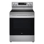 LG Stainless Steel 30" Freestanding Induction Range with four-zone cooktop, rear controls and large oven window
