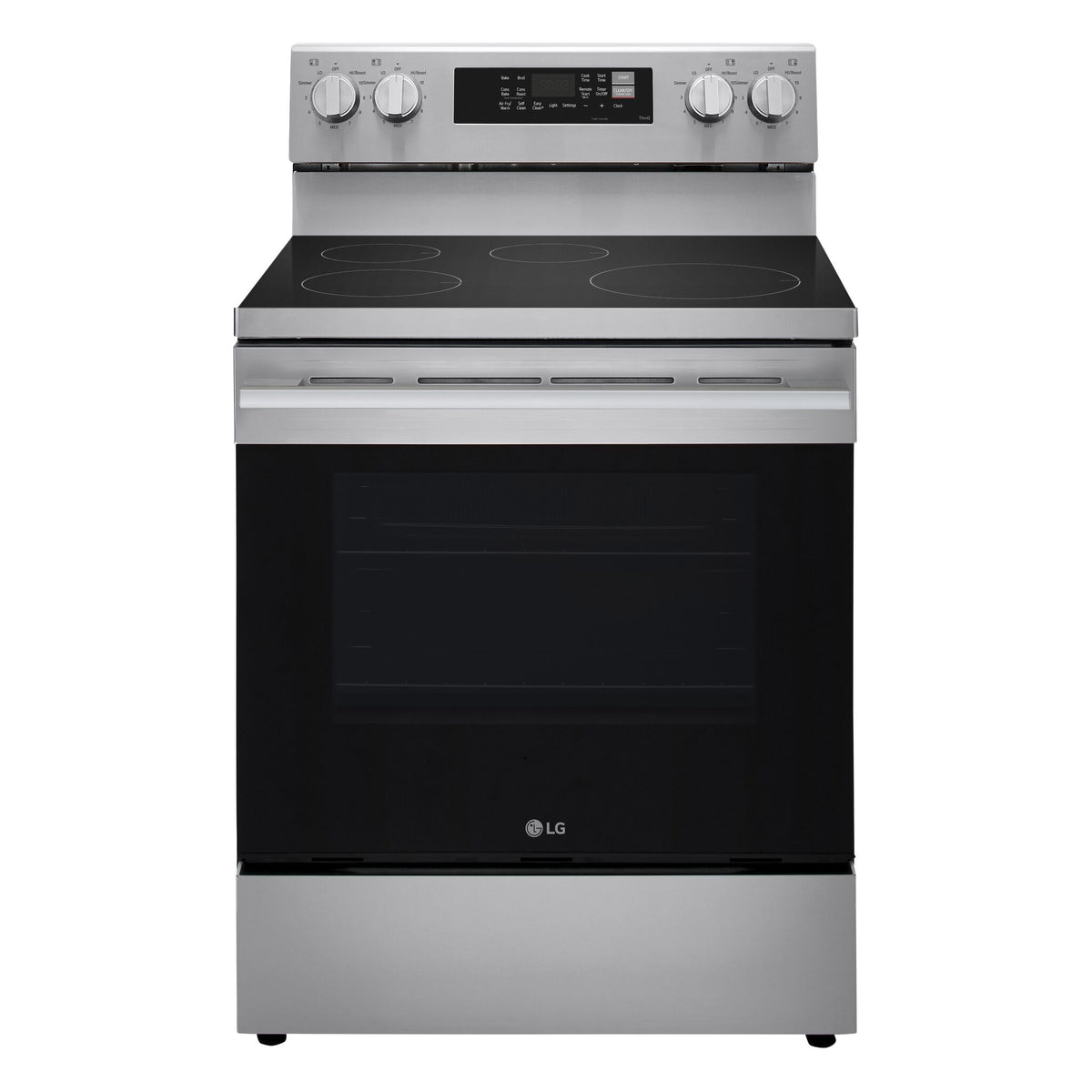 LG Stainless Steel 30" Freestanding Induction Range with four-zone cooktop, rear controls and large oven window