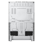 Rear view of LG 30" freestanding induction range showing silver metal back panel, vents and lower connection area