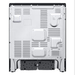 Rear view of LG smart induction slide-in range showing metal back panel and installation components