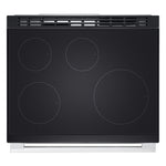 Top view of LG induction range black glass cooktop with four induction cooking zones