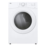 LG white ultra large capacity electric dryer front view with closed glass door