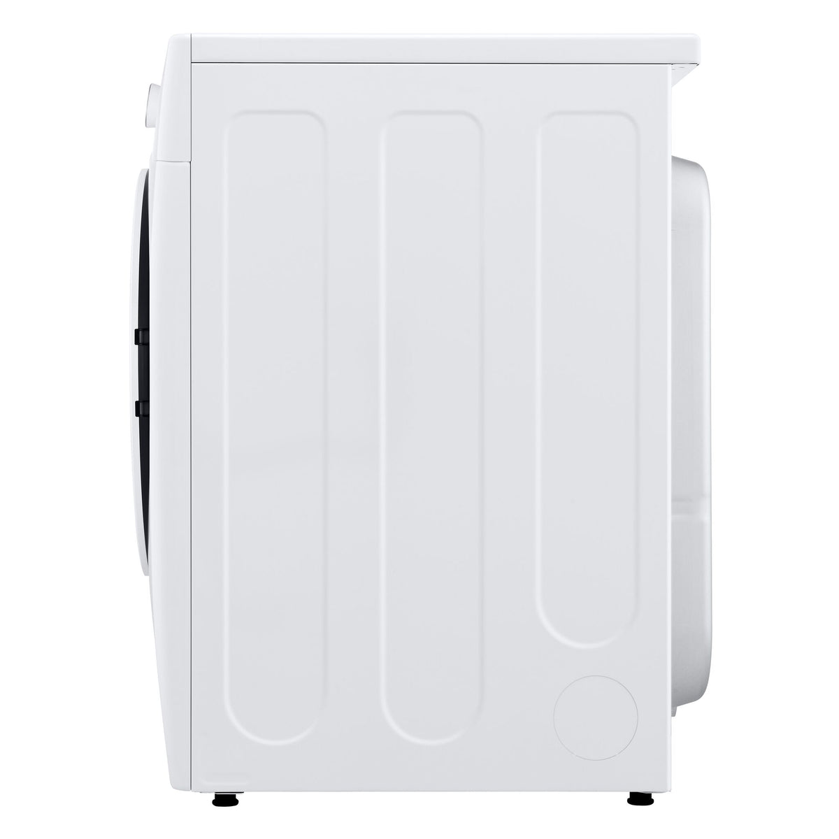 LG white front load electric dryer direct side profile view