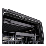 Close-up of LG dishwasher interior showing the upper third rack and stainless steel wash tub