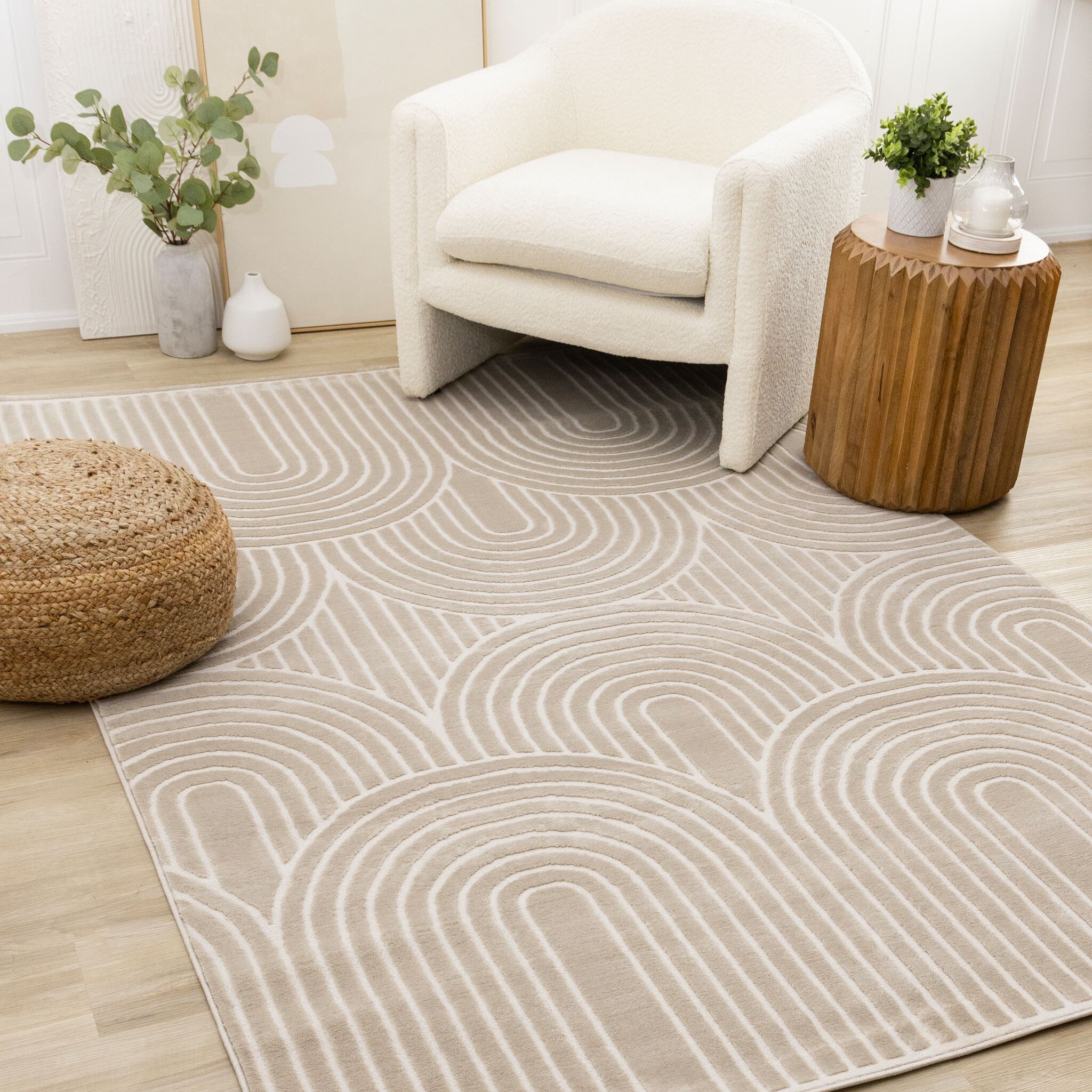 Sculpted Dunes 7'10" x 10'6" Modern Geometric Arches Pattern Area Rug - Cream, Beige