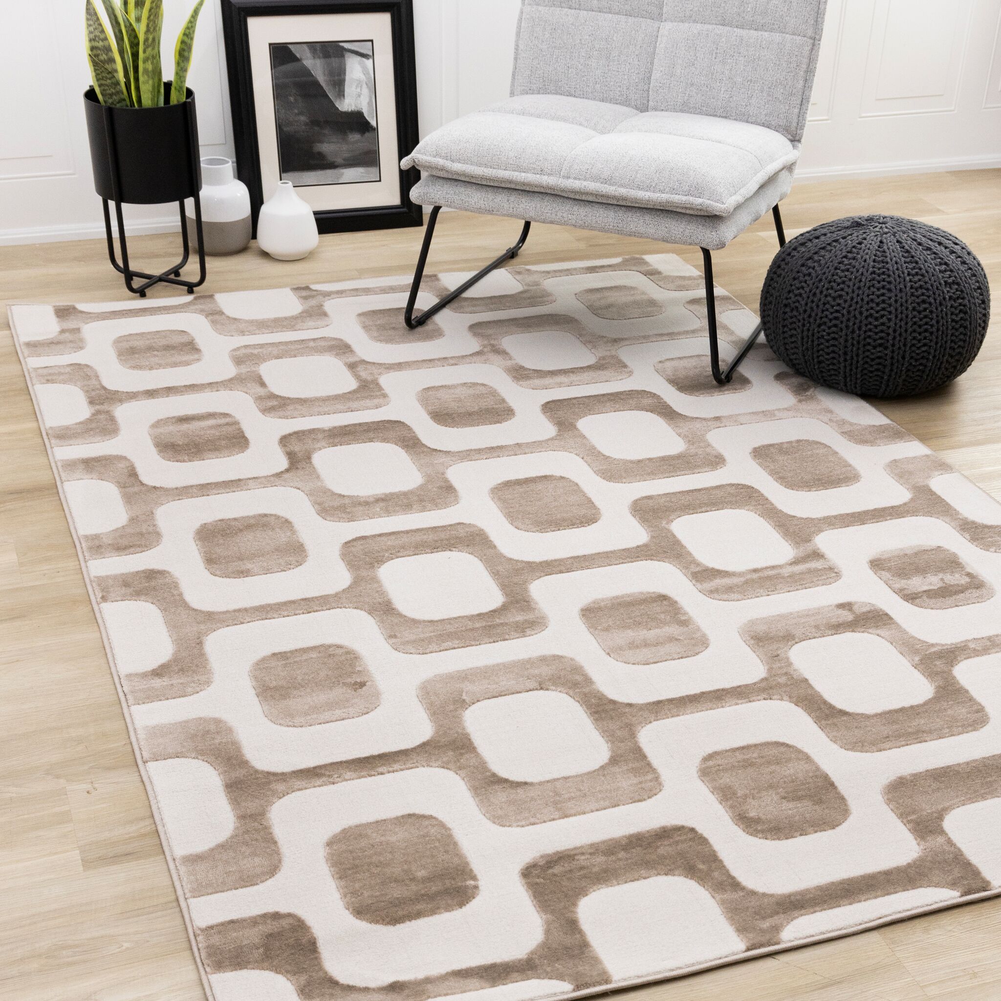 Vintage Vibes 7'10" x 10'6" Mid-Century Modern Area Rug - Brown, Cream